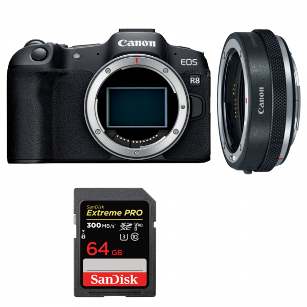 Canon EOS R8 Cuerpo + EF-EOS R Premium + 1 SanDisk 64GB Extreme PRO UHS-II SDXC 300 MB/s-1