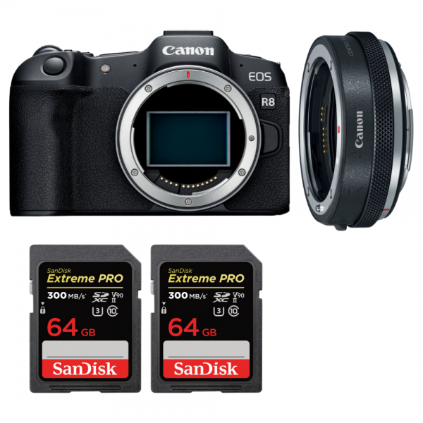 Canon EOS R8 Body + EF-EOS R Premium + 2 SanDisk 64GB Extreme PRO UHS-II SDXC 300 MB/s-1