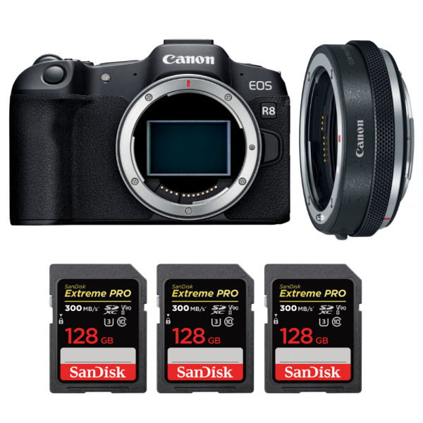 Canon EOS R8 Body + EF-EOS R Premium + 3 SanDisk 128GB Extreme PRO UHS-II SDXC 300 MB/s-1