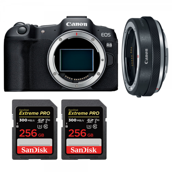 Canon EOS R8 Cuerpo + EF-EOS R Premium + 2 SanDisk 256GB Extreme PRO UHS-II SDXC 300 MB/s-1