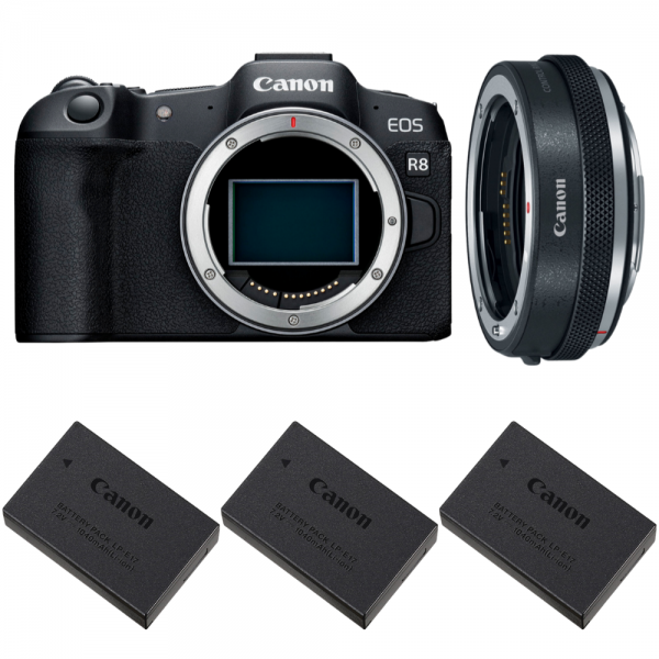 Canon EOS R8 Cuerpo + EF-EOS R Premium + 3 Canon LP-E17-1