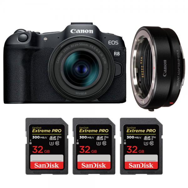 Canon EOS R8 + RF 24-50mm IS STM + EF-EOS R + 3 SanDisk 32GB Extreme PRO UHS-II SDXC 300 MB/s-1