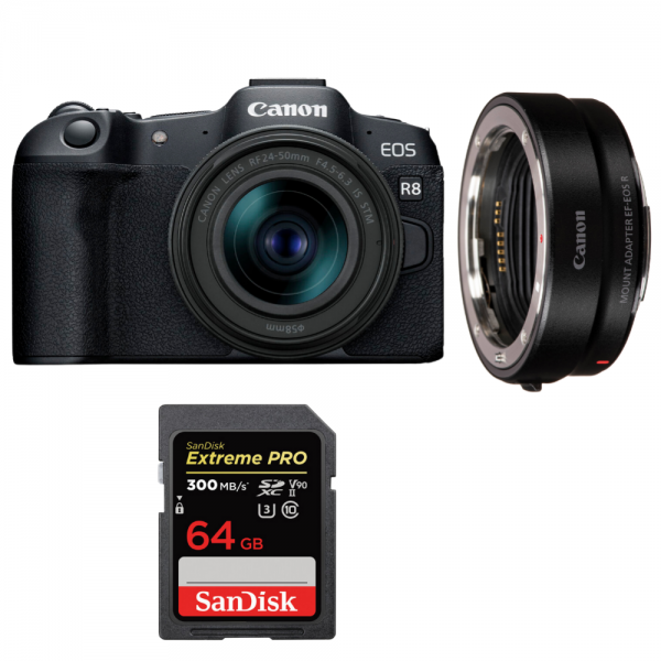 Canon EOS R8 + RF 24-50mm IS STM + EF-EOS R + 1 SanDisk 64GB Extreme PRO UHS-II SDXC 300 MB/s-1