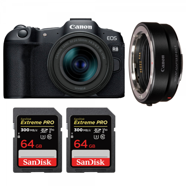 Canon EOS R8 + RF 24-50mm IS STM + EF-EOS R + 2 SanDisk 64GB Extreme PRO UHS-II SDXC 300 MB/s-1