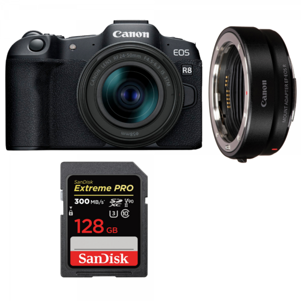 Canon EOS R8 + RF 24-50mm IS STM + EF-EOS R + 1 SanDisk 128GB Extreme PRO UHS-II SDXC 300 MB/s-1