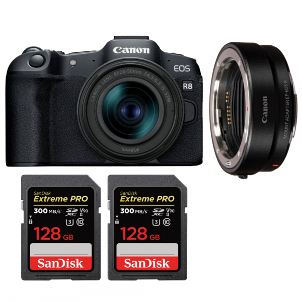 Canon EOS R8 + RF 24-50mm IS STM + EF-EOS R + 2 SanDisk 128GB Extreme PRO UHS-II SDXC 300 MB/s-1
