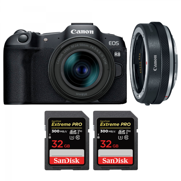 Canon EOS R8 + RF 24-50mm IS STM + EF-EOS R Premium + 2 SanDisk 32GB Extreme PRO UHS-II SDXC 300 MB/s-1