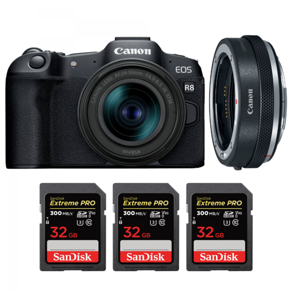 Canon EOS R8 + RF 24-50mm IS STM + EF-EOS R Premium + 3 SanDisk 32GB Extreme PRO UHS-II SDXC 300 MB/s-1