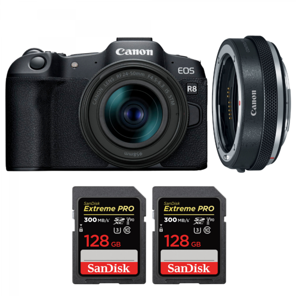 Canon EOS R8 + RF 24-50mm IS STM + EF-EOS R Premium + 2 SanDisk 128GB Extreme PRO UHS-II SDXC 300 MB/s-1