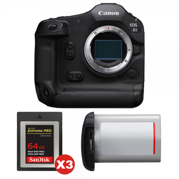 Canon EOS R1 + 3 SanDisk 64GB Extreme PRO CFexpress Type B + Canon LP-E19-1
