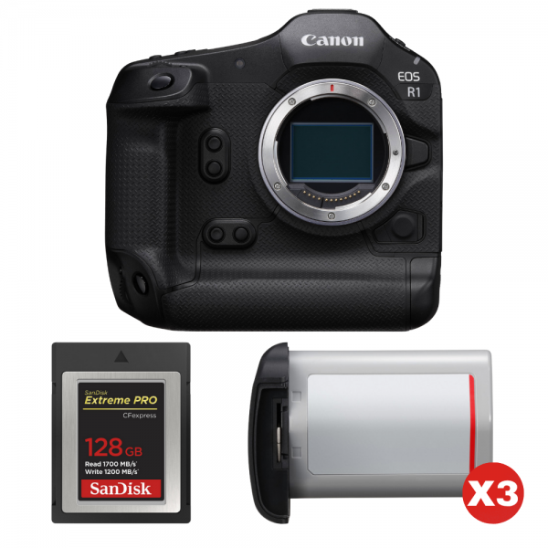 Canon EOS R1 + 1 SanDisk 128GB Extreme PRO CFexpress Type B + 3 Canon LP-E19-1