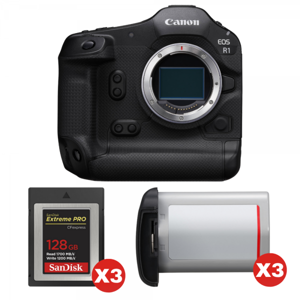 Canon EOS R1 + 3 SanDisk 128GB Extreme PRO CFexpress Type B + 3 Canon LP-E19-1