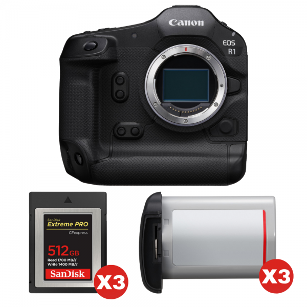 Canon EOS R1 + 3 SanDisk 512GB Extreme PRO CFexpress Type B + 3 Canon LP-E19-1