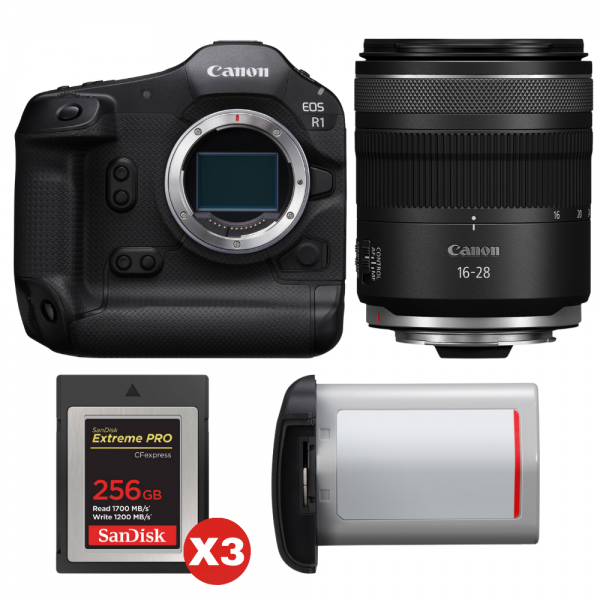 Canon EOS R1 + RF 16-28mm f/2.8 IS STM + 3 SanDisk 256GB Extreme PRO CFexpress Type B + Canon LP-E19-1