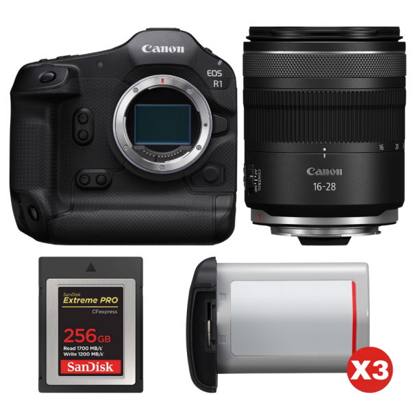 Canon EOS R1 + RF 16-28mm f/2.8 IS STM + 1 SanDisk 256GB Extreme PRO CFexpress Type B + 3 Canon LP-E19-1