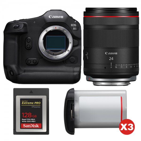 Canon EOS R1 + RF 24mm f/1.4 L VCM + 1 SanDisk 128GB Extreme PRO CFexpress Type B + 3 Canon LP-E19-1
