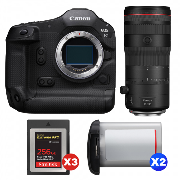 Canon EOS R1 + RF 70-200mm f/2.8 L IS USM Z Black + 3 SanDisk 256GB Extreme PRO CFexpress Type B + 2 Canon LP-E19-1