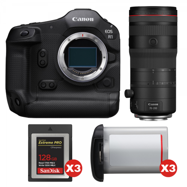 Canon EOS R1 + RF 70-200mm f/2.8 L IS USM Z Black + 3 SanDisk 128GB Extreme PRO CFexpress Type B + 3 Canon LP-E19-1