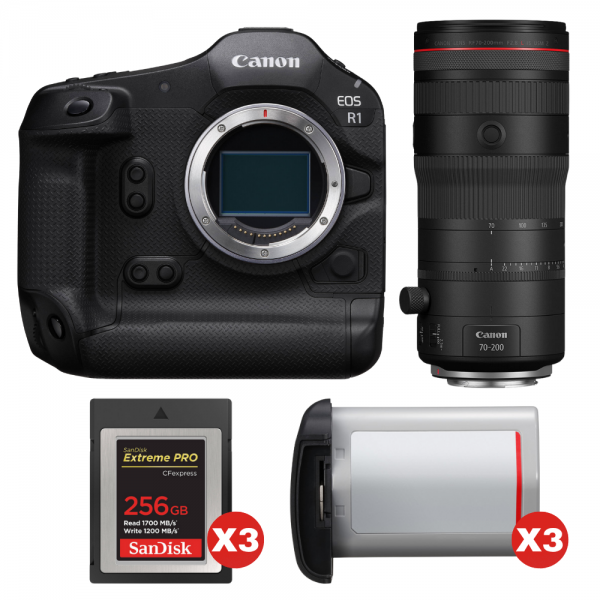 Canon EOS R1 + RF 70-200mm f/2.8 L IS USM Z Black + 3 SanDisk 256GB Extreme PRO CFexpress Type B + 3 Canon LP-E19-1
