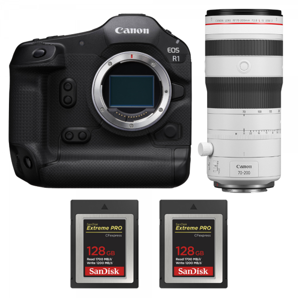 Canon EOS R1 + RF 70-200mm f/2.8 L IS USM Z Blanco + 2 SanDisk 128GB Extreme PRO CFexpress Type B-1
