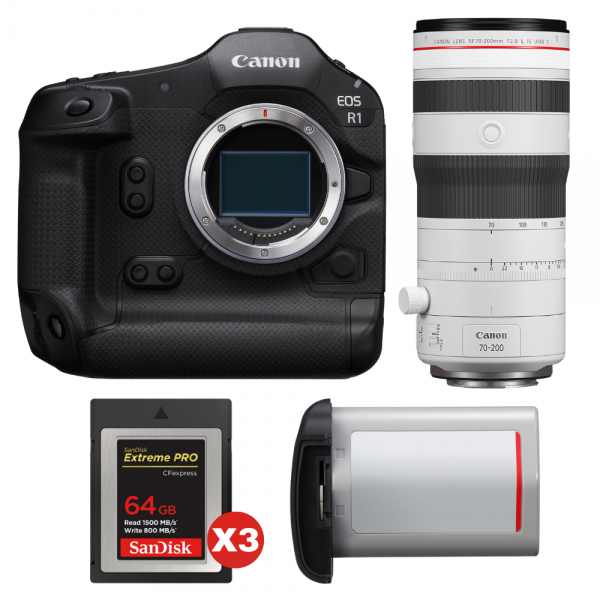 Canon EOS R1 + RF 70-200mm f/2.8 L IS USM Z Blanco + 3 SanDisk 64GB Extreme PRO CFexpress Type B + Canon LP-E19-1