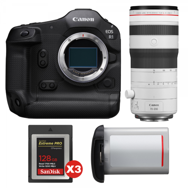 Canon EOS R1 + RF 70-200mm f/2.8 L IS USM Z White + 3 SanDisk 128GB Extreme PRO CFexpress Type B + Canon LP-E19-1
