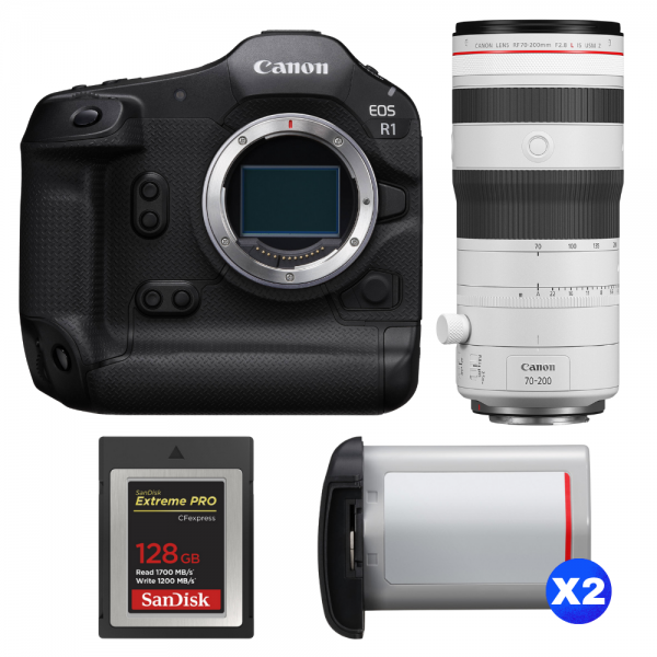 Canon EOS R1 + RF 70-200mm f/2.8 L IS USM Z White + 1 SanDisk 128GB Extreme PRO CFexpress Type B + 2 Canon LP-E19-1