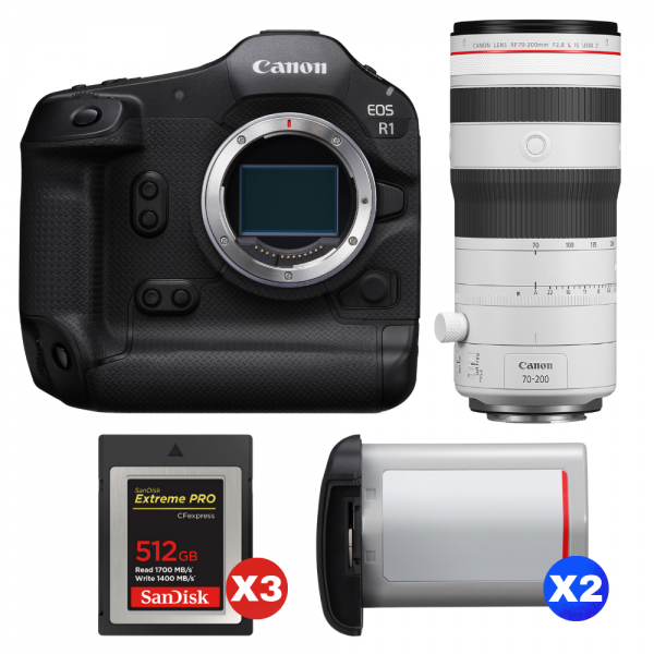 Canon EOS R1 + RF 70-200mm f/2.8 L IS USM Z White + 3 SanDisk 512GB Extreme PRO CFexpress Type B + 2 Canon LP-E19-1