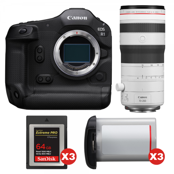 Canon EOS R1 + RF 70-200mm f/2.8 L IS USM Z White + 3 SanDisk 64GB Extreme PRO CFexpress Type B + 3 Canon LP-E19-1