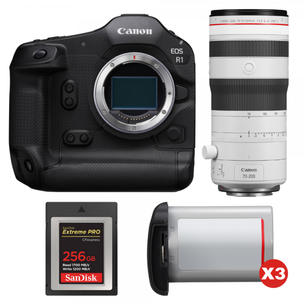 Canon EOS R1 + RF 70-200mm f/2.8 L IS USM Z White + 1 SanDisk 256GB Extreme PRO CFexpress Type B + 3 Canon LP-E19-1