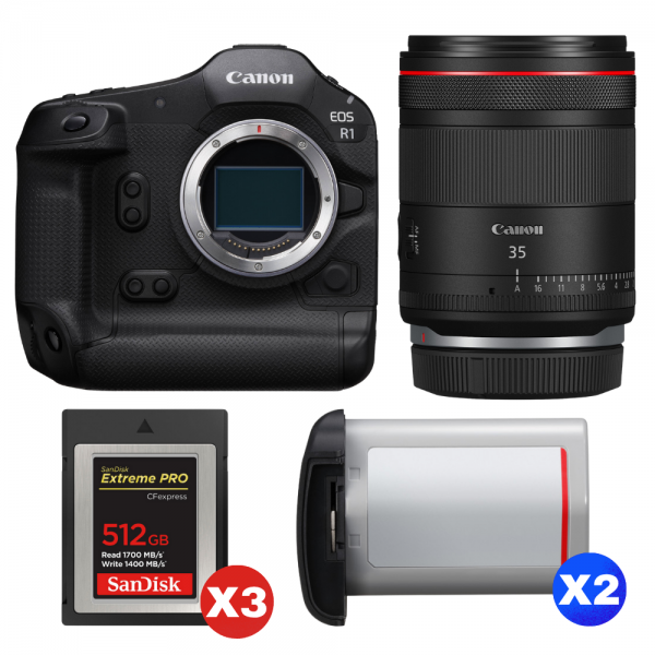 Canon EOS R1 + RF 35mm f/1.4 L VCM + 3 SanDisk 512GB Extreme PRO CFexpress Type B + 2 Canon LP-E19-1