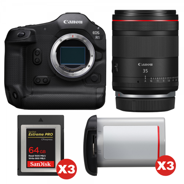Canon EOS R1 + RF 35mm f/1.4 L VCM + 3 SanDisk 64GB Extreme PRO CFexpress Type B + 3 Canon LP-E19-1