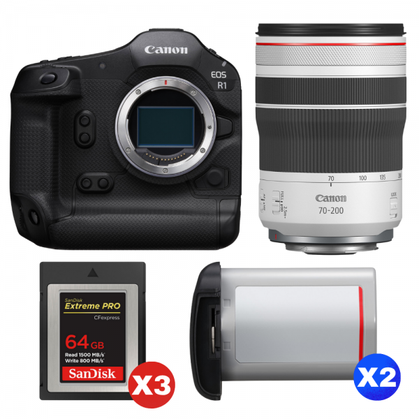 Canon EOS R1 + RF 70-200mm f/4 L IS USM + 3 SanDisk 64GB Extreme PRO CFexpress Type B + 2 Canon LP-E19-1