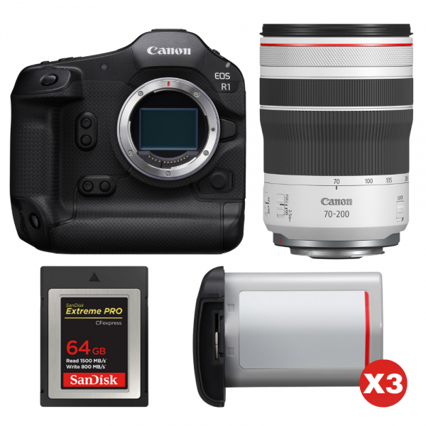 Canon EOS R1 + RF 70-200mm f/4 L IS USM + 1 SanDisk 64GB Extreme PRO CFexpress Type B + 3 Canon LP-E19-1