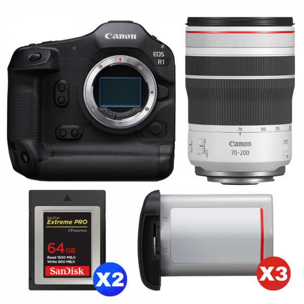 Canon EOS R1 + RF 70-200mm f/4 L IS USM + 2 SanDisk 64GB Extreme PRO CFexpress Type B + 3 Canon LP-E19-1
