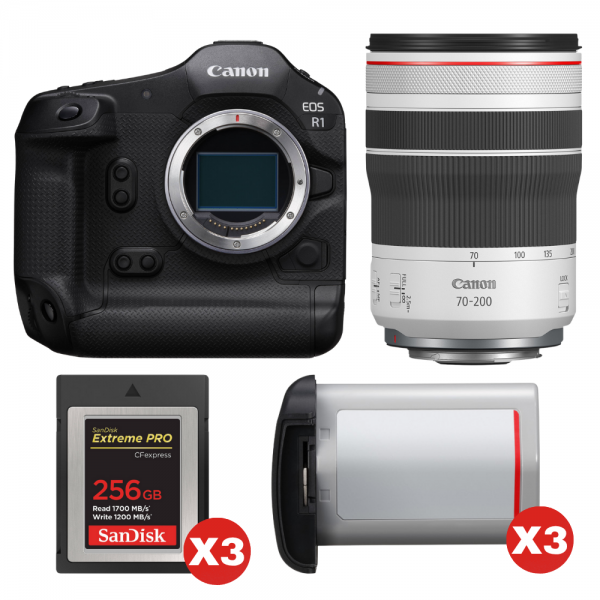 Canon EOS R1 + RF 70-200mm f/4 L IS USM + 3 SanDisk 256GB Extreme PRO CFexpress Type B + 3 Canon LP-E19-1