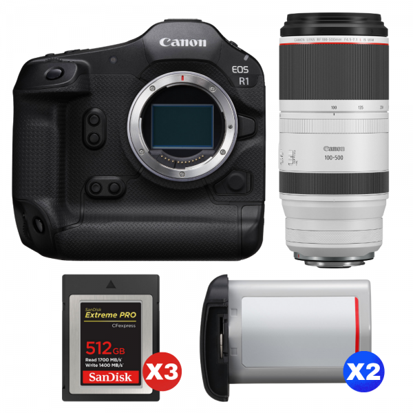 Canon EOS R1 + RF 100-500mm f/4.5-7.1 L IS USM + 3 SanDisk 512GB Extreme PRO CFexpress Type B + 2 Canon LP-E19-1