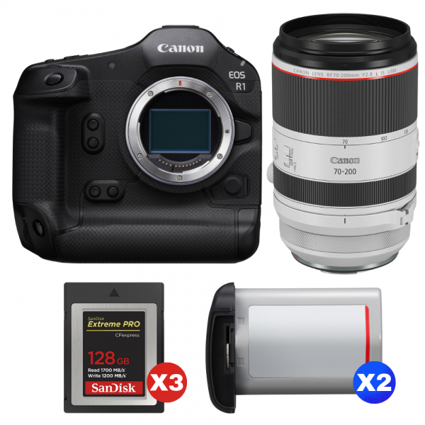 Canon EOS R1 + RF 70-200mm f/2.8 L IS USM + 3 SanDisk 128GB Extreme PRO CFexpress Type B + 2 Canon LP-E19-1