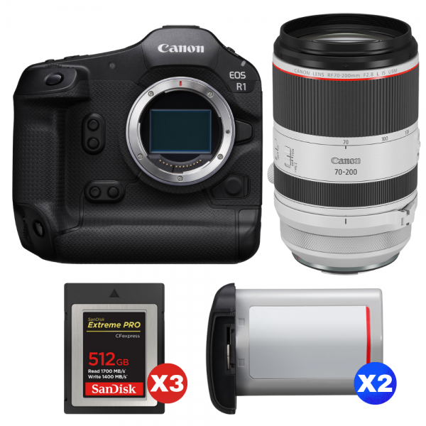 Canon EOS R1 + RF 70-200mm f/2.8 L IS USM + 3 SanDisk 512GB Extreme PRO CFexpress Type B + 2 Canon LP-E19-1