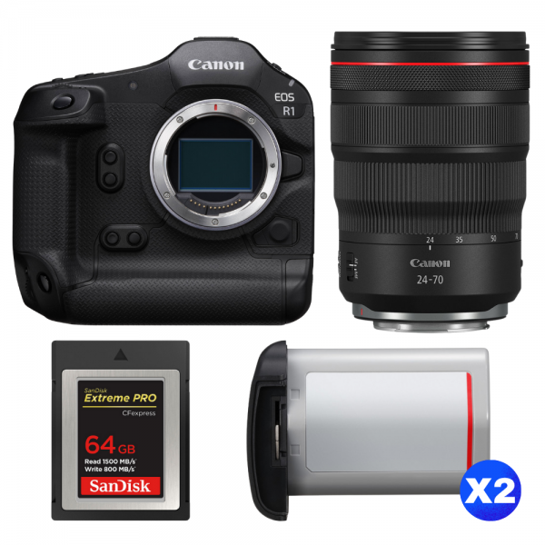 Canon EOS R1 + RF 24-70mm f/2.8 L IS USM + 1 SanDisk 64GB Extreme PRO CFexpress Type B + 2 Canon LP-E19-1