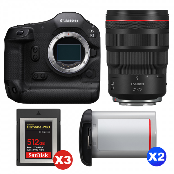 Canon EOS R1 + RF 24-70mm f/2.8 L IS USM + 3 SanDisk 512GB Extreme PRO CFexpress Type B + 2 Canon LP-E19-1