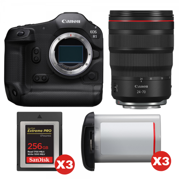 Canon EOS R1 + RF 24-70mm f/2.8 L IS USM + 3 SanDisk 256GB Extreme PRO CFexpress Type B + 3 Canon LP-E19-1