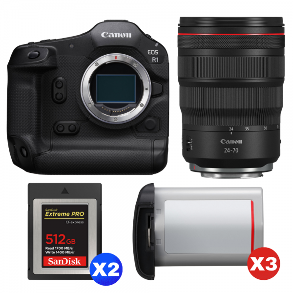 Canon EOS R1 + RF 24-70mm f/2.8 L IS USM + 2 SanDisk 512GB Extreme PRO CFexpress Type B + 3 Canon LP-E19-1