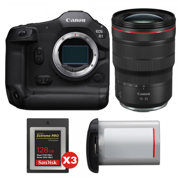 Canon EOS R1 + RF 15-35mm f/2.8 L IS USM + 3 SanDisk 128GB Extreme PRO CFexpress Type B + Canon LP-E19-1