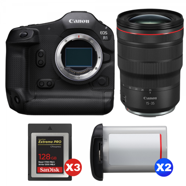 Canon EOS R1 + RF 15-35mm f/2.8 L IS USM + 3 SanDisk 128GB Extreme PRO CFexpress Type B + 2 Canon LP-E19-1