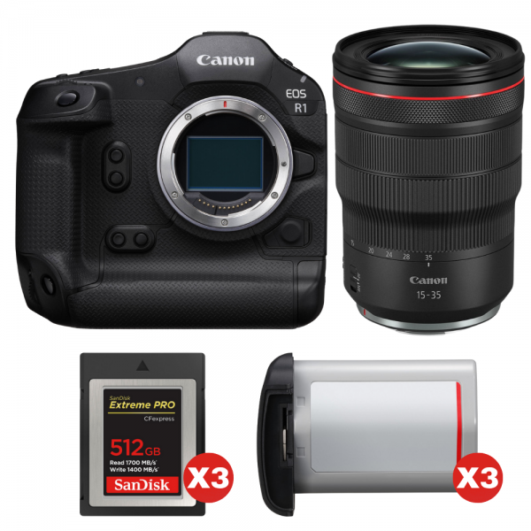 Canon EOS R1 + RF 15-35mm f/2.8 L IS USM + 3 SanDisk 512GB Extreme PRO CFexpress Type B + 3 Canon LP-E19-1