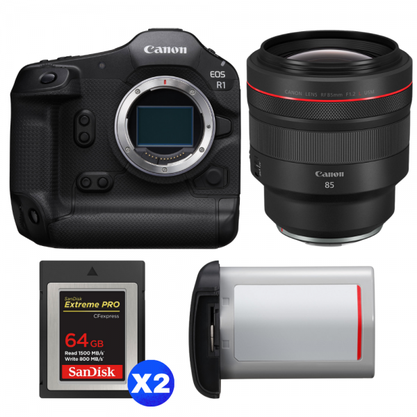 Canon EOS R1 + RF 85mm f/1.2 L USM + 2 SanDisk 64GB Extreme PRO CFexpress Type B + Canon LP-E19-1