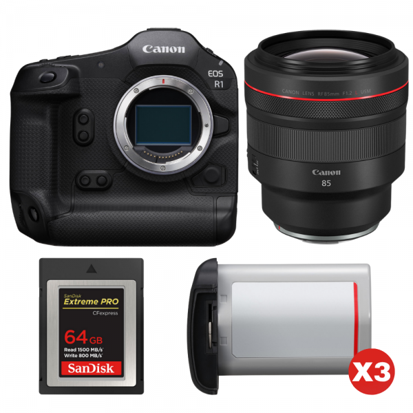 Canon EOS R1 + RF 85mm f/1.2 L USM + 1 SanDisk 64GB Extreme PRO CFexpress Type B + 3 Canon LP-E19-1