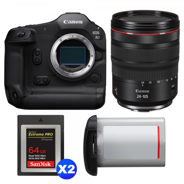 Canon EOS R1 + RF 24-105mm f/4 L IS USM + 2 SanDisk 64GB Extreme PRO CFexpress Type B + Canon LP-E19-1