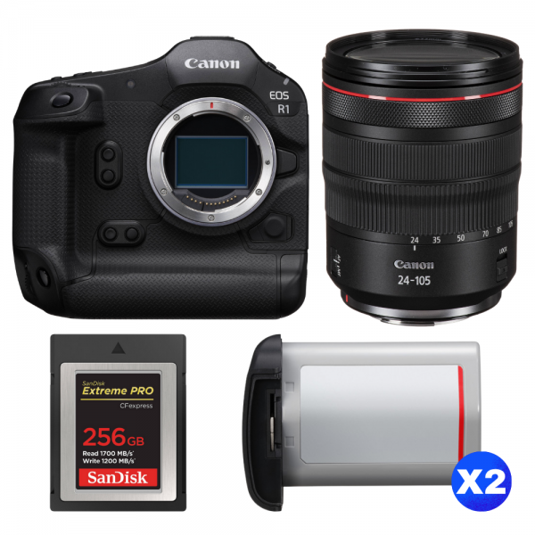 Canon EOS R1 + RF 24-105mm f/4 L IS USM + 1 SanDisk 256GB Extreme PRO CFexpress Type B + 2 Canon LP-E19-1